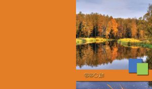 Fisherman catches fish in a lake in an autumn forest on an ocher background