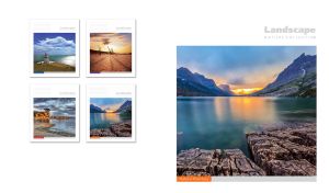 Fiery sunset shines the clear mountain lake on a white backdrop