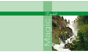 A raging waterfall with water dust breaking through the rocks on a pastel green