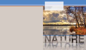 Birch trees on the bank of a mysterious river on a gray-beige backdrop