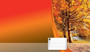 Autumn trees on the bank of a smooth river on orange to red gradient