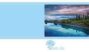 Peaceful clear lake on a cloudy day on pastel blue and white backdrop