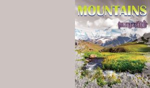 Creek and glade against the backdrop of majestic mountains on pastel gray