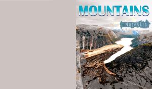 White lake and cliffs against the backdrop of majestic mountains on pastel gray