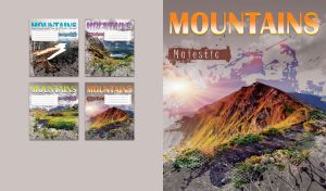 Rusty majestic mountain against the backdrop of a purple sunrise on pastel gray