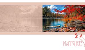 Red trees on stone bank river on pastel pink-beige and white backdrop