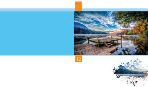 Harmonious view with a wooden dock on a lake on light blue and white backdrop