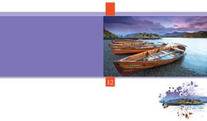 Harmonious view on rowing boats on a pebble beach on violet and white backdrop