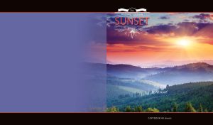 Sunset in the hazy valley on violet and black background