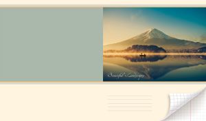 Two men are sailing in a boat against a beautiful mountainous landscape at dawn