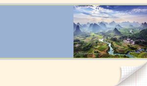 Karst mountain landscape with green hills and agricultural fields in Guilin China