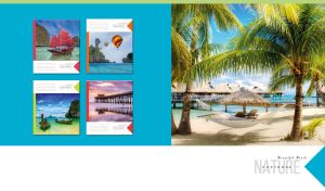 Sunshine beach in Dominicana with palms and gazebos on light blue and white