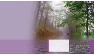 Hazy spring forest river on a blurry pastel purple background