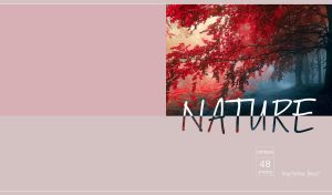 Mysterious red forest between light and darkness on pastel pink and grey