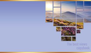 Mountain dawn outside multi-pane window on a pastel navy wallpaper
