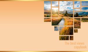 Dawn in valley outside multi-pane window on a pastel orange wallpaper