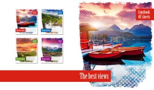 Pair of boats on a mountain lake landscape with grunge edges on a white backdrop