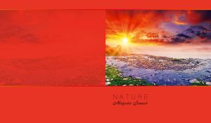 Majestic sunset on the rocky shore on a red monochrome