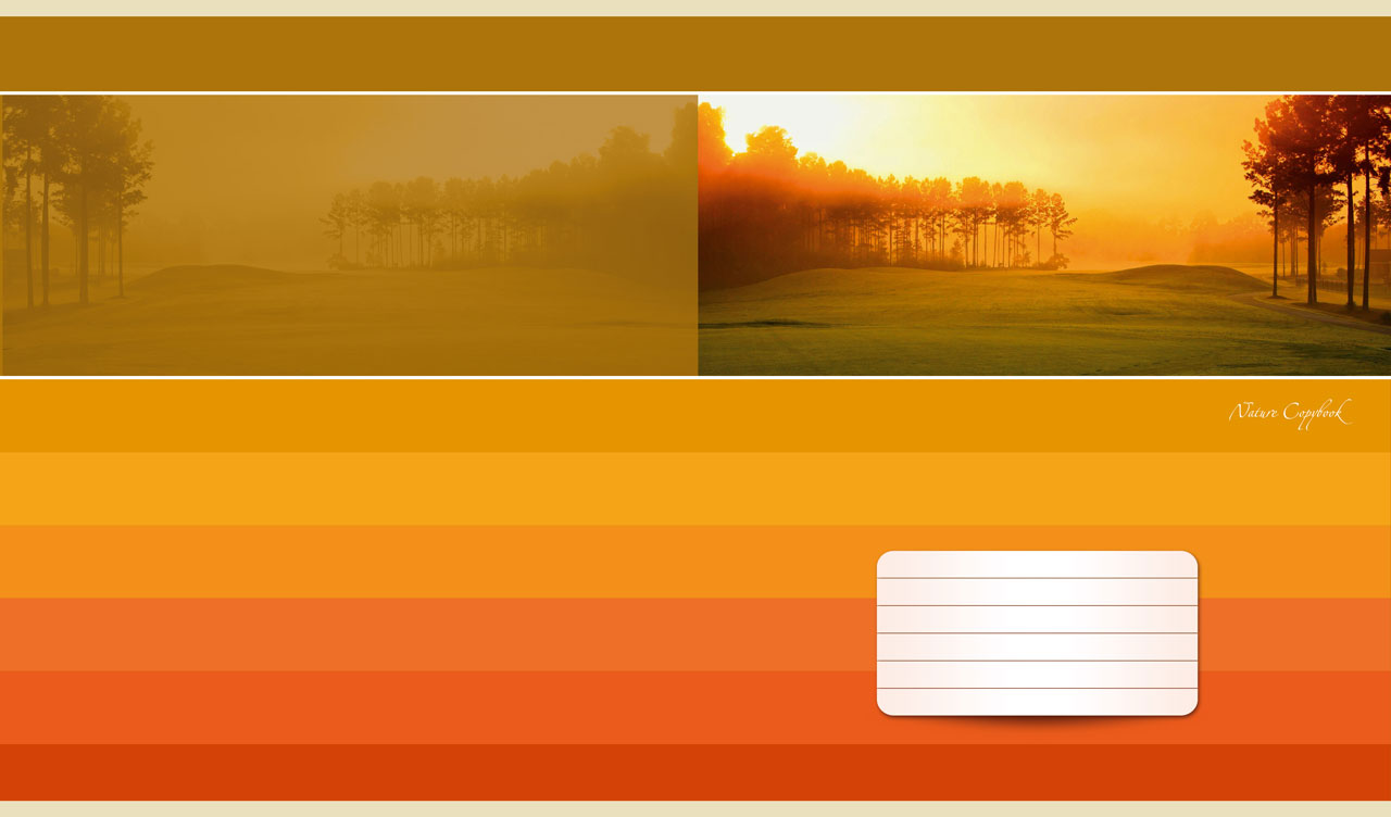 Lawn panorama near the forest park on a color palette from ocher to red