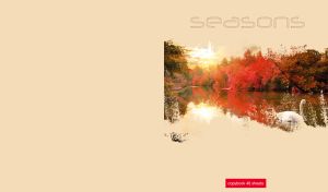 A scenic view of a swan in a red autumn lake on a vanilla beige backdrop