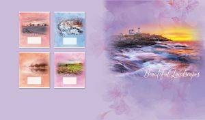 Beautiful landscape with a lighthouse by the sea in a pastel purple vignette