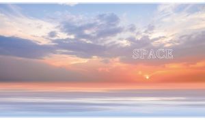 Space seascape with calm sea and orange-grey clouds in a pastel blue sky
