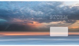 Storm seascape with calm sea and orange-grey clouds in a grey-blue sky