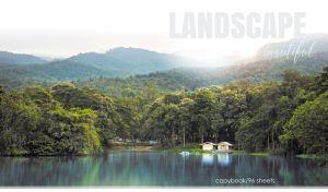 Beautiful scene with a sunrise over a mountain lake within vignette effect