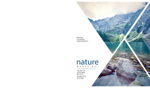 Mountain lake in the morning haze in geometric panels on a white backdrop