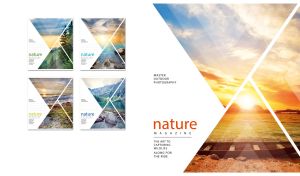 Boat on a sandy beach at sunrise in geometric panels on a white backdrop