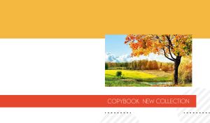 Autumn tree by a village pond against a yellow, ocher and white backdrop