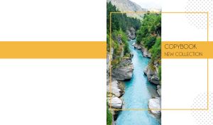 Elevated view of a mountain river streaming by rocky banks on a white backdrop