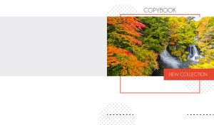 Waterfalls behind the autumn foliage on a white backdrop