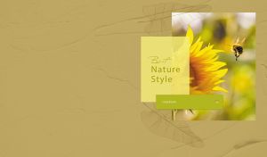 Floral miniature with a sunflower and a bee on a green-ocher backdrop