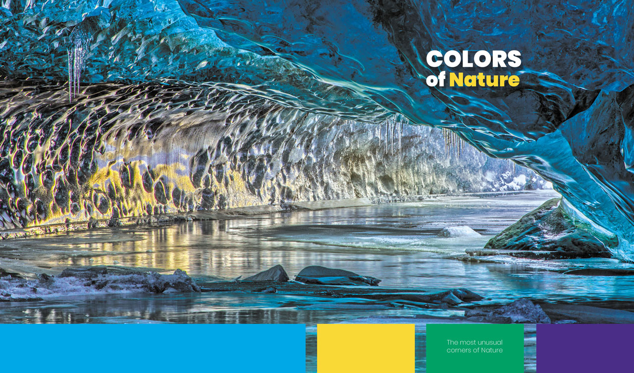 Icelandic cave river in blue and silver