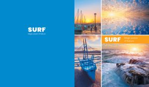 The surf magic power of nature collage on a blue backdrop