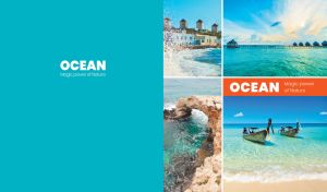 The ocean magic power of nature collage on a teal backdrop