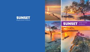 The sunset magic power of nature collage on a blue backdrop