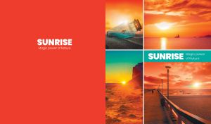 The sunrise magic power of nature collage on a red backdrop