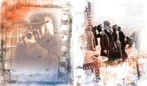 Vintage photo of couple kissing at the crossroads in the shade of a film frame