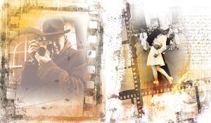 Vintage photo of a downtown kiss at the parade in the shade of a film frame