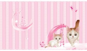 Cats and Crescent | On striped pastel