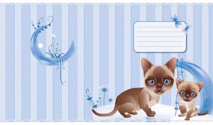 Brown cat and kitten on a cloud by the blue crescent with a ladder