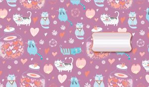 Cats with jars of hearts seamless pattern