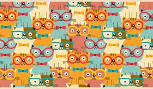 Seamless cat mix featuring pastel cats wearing glasses