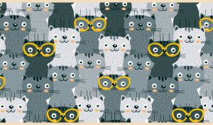 Seamless cat mix featuring grey hue cats with and without glasses