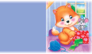 Ginger kitten prepares a red gift box and grey mouse holds a flower