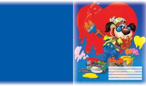 Hippie dog in a headscarf and a peace chain paints a huge red heart