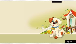 Cartoon spotted dog at the cafe on a green-beige gradient