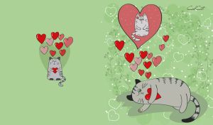 Cool Cats in Love | Heart Patterned Feline Fantasies on Pastel